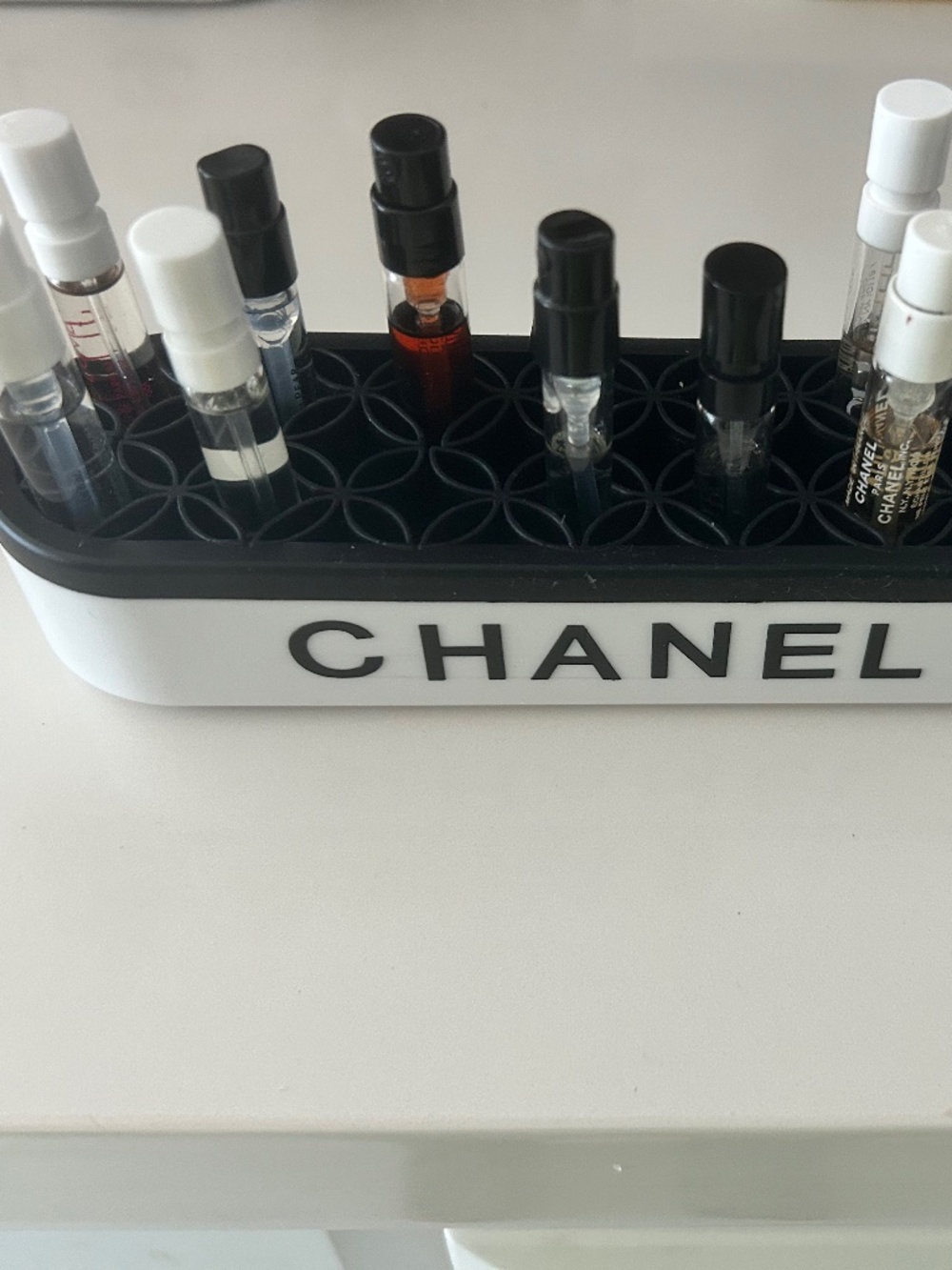 Perfume samples with tray